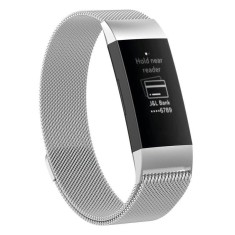 Curea metalica magnetica Edman pentru Fitbit Charge 3 / 4, marimea L, Argintiu