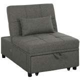 HOMCOM Fotoliu-Pat Individual 4 &icirc;n 1 Convertibil &icirc;n Șezlong și Taburet, 72x104x81 cm, Gri &Icirc;nchis | Aosom Romania