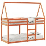 Cumpara ieftin Pat supraetajat cu acoperis maro ceruit 90x200cm lemn masiv pin