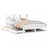 Cumpara ieftin Pat cu biblioteca fara saltea, alb, 140x200 cm, lemn masiv pin