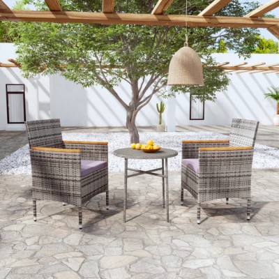3098026 vidaXL 3 Piece Garden Dining Set Poly Rattan Grey (317176+46182) foto