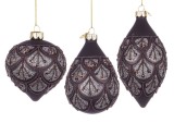 Cumpara ieftin Set 12 globuri brad Craciun sticla neagra sclipici argintiu Winslows 7x7x10,7h; 8x8x9,3h; 7x7x13h