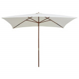 Umbrela de soare cu stalp de lemn, 200 x 300 cm, alb crem GartenMobel Dekor, vidaXL