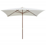 Cumpara ieftin Umbrelă de soare cu st&acirc;lp de lemn, 200 x 300 cm, alb crem