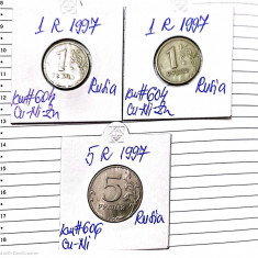 monede rusia 3 buc 1997 / 1+1+5 r circulatie