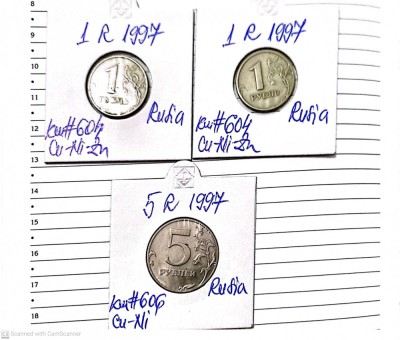 monede rusia 3 buc 1997 / 1+1+5 r circulatie foto
