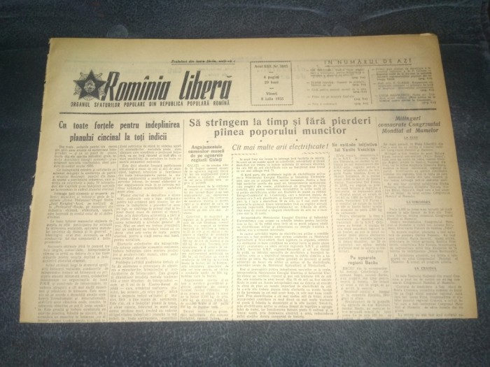 ZIARUL ROMANIA LIBERA 8 IULIE 1955