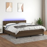 Gossi pat cu arcuri, saltea si led, maro inchis, 160x200 cm, textil