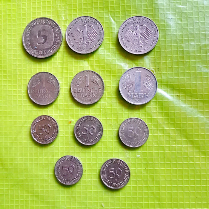 F312-Lot 8 monede marci-phenig Germania Federala+ 1m DDR.