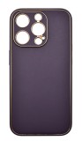 Husa eleganta din piele ecologica cu insertii aurii, Full protection, pentru iPhone 15 Pro Max, Violet