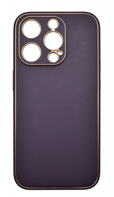 Husa eleganta din piele ecologica cu insertii aurii, Full protection, pentru iPhone 15 Pro Max, Violet foto