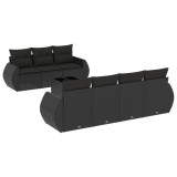 Set mobilier de gradina cu perne, 8 piese, negru, poliratan