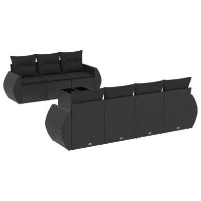 Set mobilier de gradina cu perne, 8 piese, negru, poliratan foto