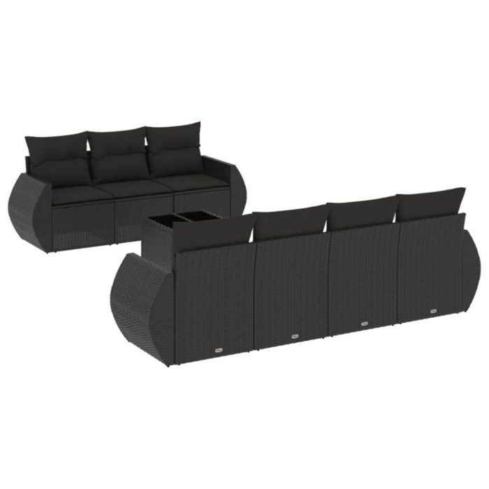 Set mobilier de gradina cu perne, 8 piese, negru, poliratan