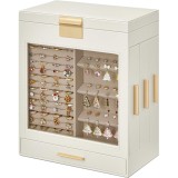 SONGMICS Cutie de bijuterii cu 3 sertare laterale, fereastra si oglinda mare, 16x26x32 cm, alb Household NewTrend