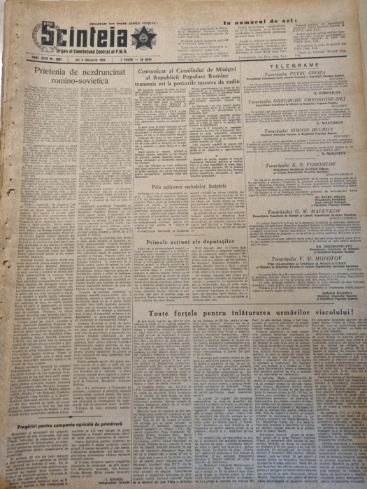 scanteia 4 februarie 1954-art. cluj,petrosani,viscol mare in romania