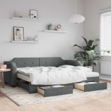 vidaXL Pat de zi cu extensie și sertare, gri &icirc;nchis, 100x200 cm textil