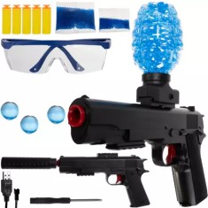 Pistol Blaster Automat cu Bile de Gel ?i Sage?i Spumoase, 6000 Bile Incluse, Incarcator 600 BBs, Negru, 40x26.5x4 cm foto