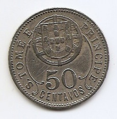 Sao Tome &amp;amp; Principe 50 Centavos 1929 - 30 mm KM-1 foto