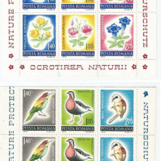 |Romania, LP 818/1973, Ocrotirea naturii, pasari si flori, pereche, MNH