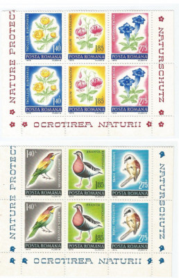 |Romania, LP 818/1973, Ocrotirea naturii, pasari si flori, pereche, MNH foto