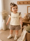 Set 2 piese Donino cu broderie florala mama si maneci cu volanase (Marime