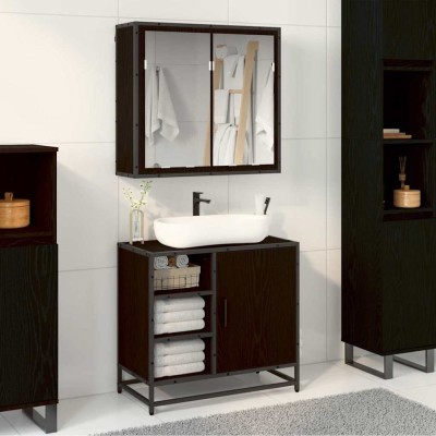 vidaXL Set de mobilier pentru baie 2 pcs Stejar negru 65 x 33 x 60 cm 3402404 foto