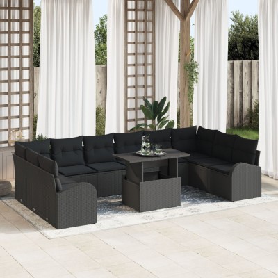 Gossi set de sofa cu 11 piese cu perne negru poliratan foto