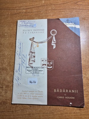 program teatrul national stagiunea 1957-1958 - piesa badaranii - grigore vasiliu birlic , al. giugaru,tantzi cocea,radu beligan foto
