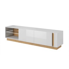 Comoda TV pal alb lucios maro stejar Grandson City 188x40x46 cm