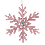 Ornament Brad de Craciun Fulg Roz cu Glitter și Strass pentru Decor, CMCLASS