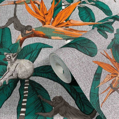 Noordwand Tapet &amp;bdquo;Topchic Monkey Jungle Leaves&amp;rdquo;, verde si gri GartenMobel Dekor foto