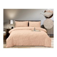 Lenjerie Cocolino 4 Piese, Blana Imitatie iepure, Pentru Pat Dublu, cu Elastic, Somon - PIT405