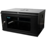Cabinet 19&Prime; SPACER 6U 500x400mm, fixare pe perete, Flatpack (dezasamblat), negru, usa sticla cu blocare, panouri detasabile, otel 1mm, sarcina maxima
