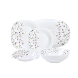 Set de masa Opal patrat din sticla, 20 piese, model floral delicat