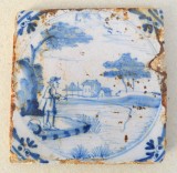 &quot;Pescar&quot; placa ceramica de Delft sec 18