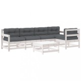 Cumpara ieftin Set mobilier relaxare gradina&amp;perne 6 piese alb lemn masiv pin