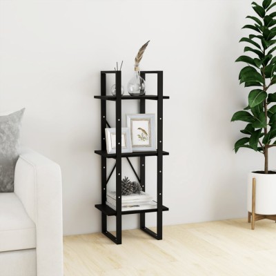 vidaXL Bibliotecă cu 3 rafturi, negru, 40x30x105 cm, lemn masiv de pin 806496 foto