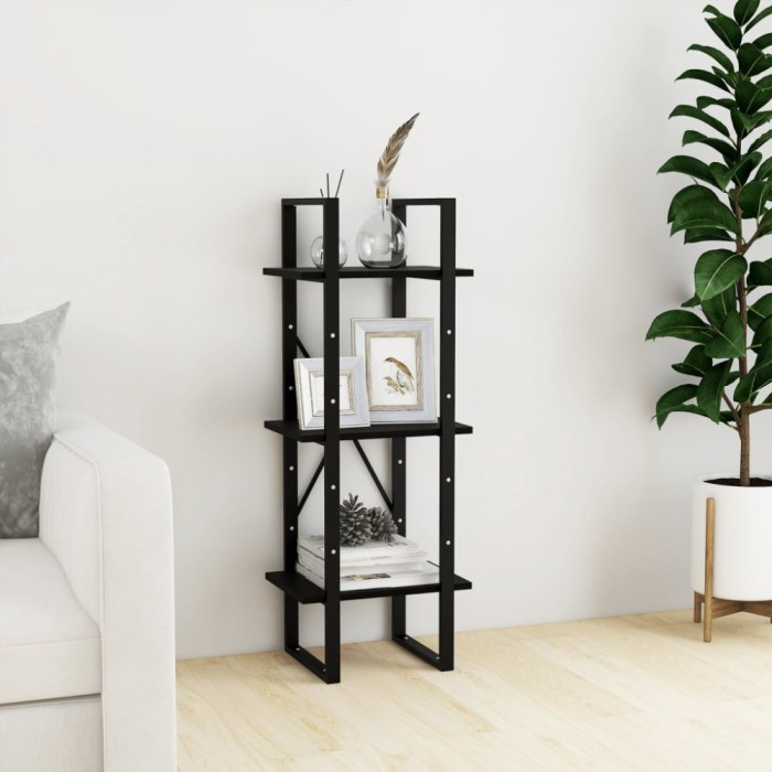 vidaXL Bibliotecă cu 3 rafturi, negru, 40x30x105 cm, lemn masiv de pin 806496