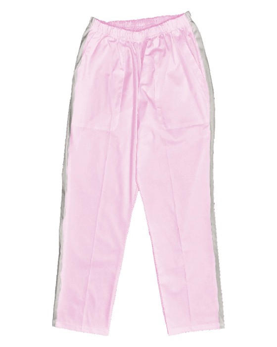Pantaloni Medicali Pe Stil, Roz cu dunga alba cu Elastan cu Elastic - XS, talia-1-100cm