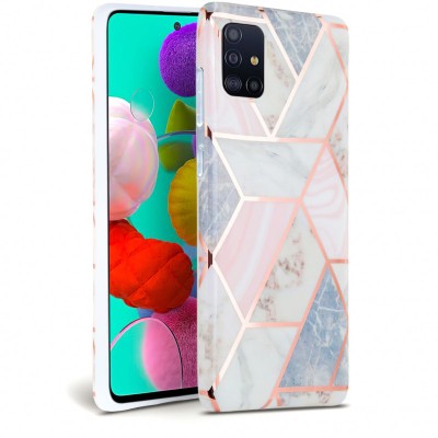 Husa TPU Tech-Protect Marble pentru Samsung Galaxy A41, Roz foto