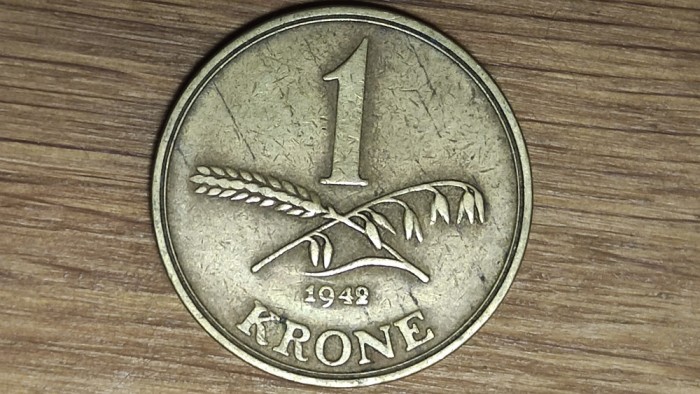 Danemarca - moneda de colectie WW2 - raruta - 1 krone 1942 - stare buna !