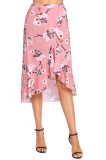 U696-5 Fusta midi cu imprimeu floral accesorizata cu volanase