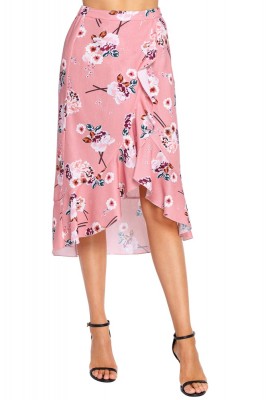 U696-5 Fusta midi cu imprimeu floral accesorizata cu volanase foto