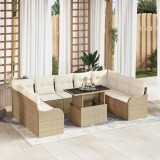 vidaXL Set de canapele pentru grădină cu pernă 10 pcs Bej Rattan poli 3348527