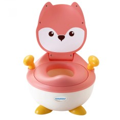 Olita pentru copii, flippy, +6 luni, compartiment detasabil, cu capac, antiderapanta, din plastic, colac moale, model animat vulpe, cu maner, 34.5 x 3
