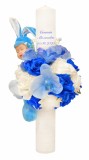 Lumanare botez, 40 cm, baietel, Eventissimi, cu flori si somnoros, alb albastru, Eventissimi&reg;