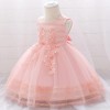 Rochita roz de ocazie cu floricele dantelate (Marime Disponibila: 6-9 luni, Superbaby