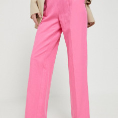 Love Moschino pantaloni din amestec de in culoarea roz, drept, high waist
