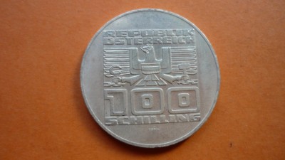 100 SCHILLING 1977 ARGINT foto